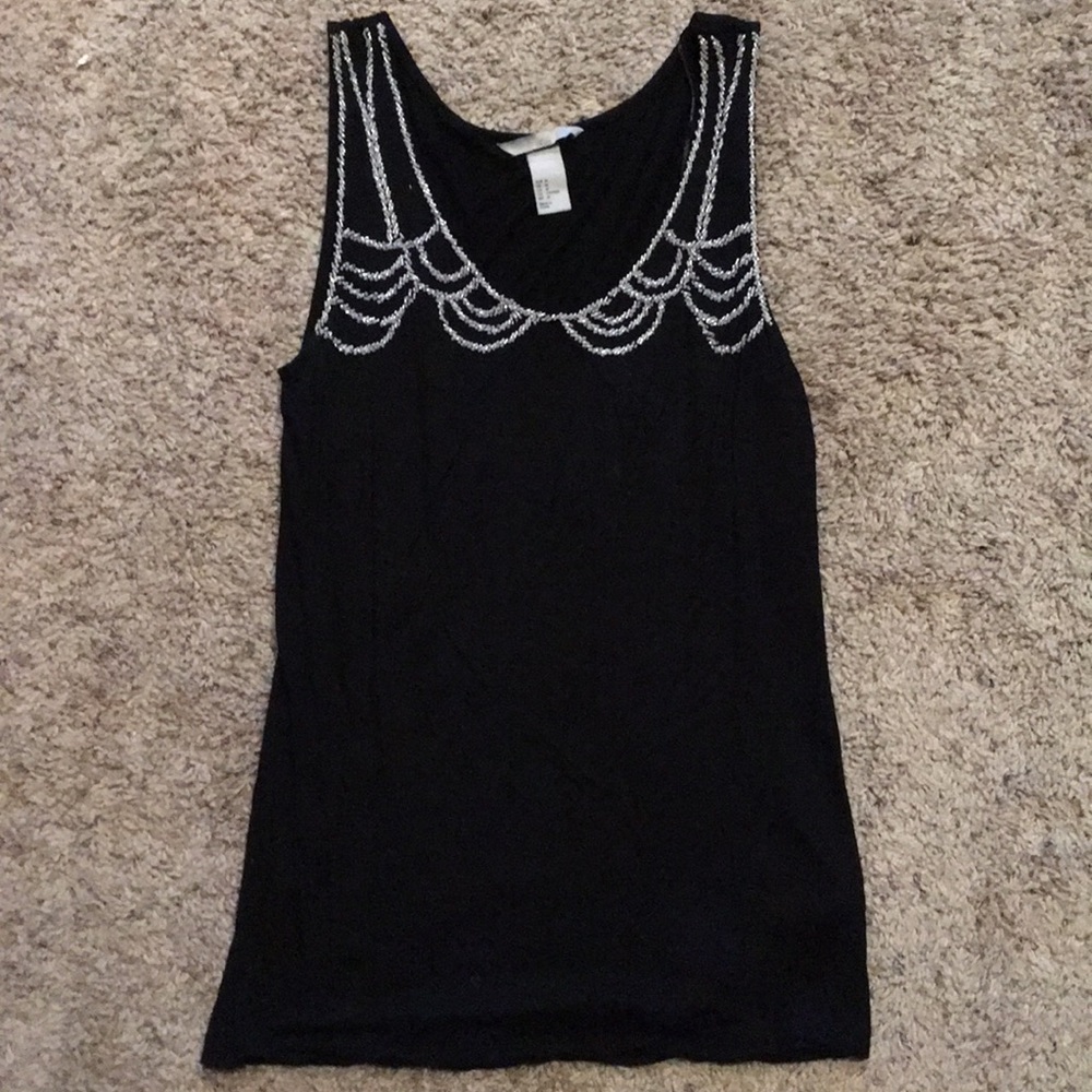 Black tank with beads along neckline and shoulders